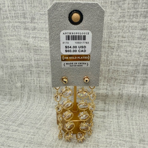 NWT Anthropologie 14k Gold Plated Parallel Crystal Drop Earrings ✨ - Picture 3 of 5